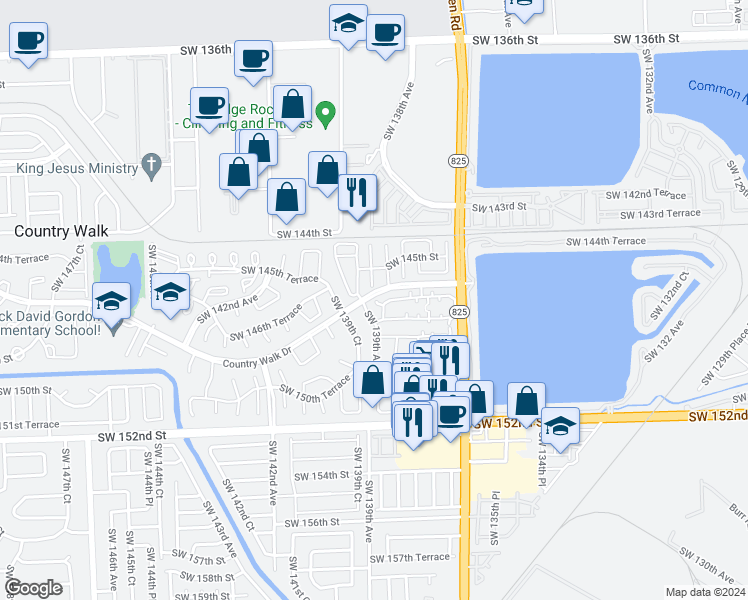 map of restaurants, bars, coffee shops, grocery stores, and more near 13754 Southwest 147th Circle Lane in Miami