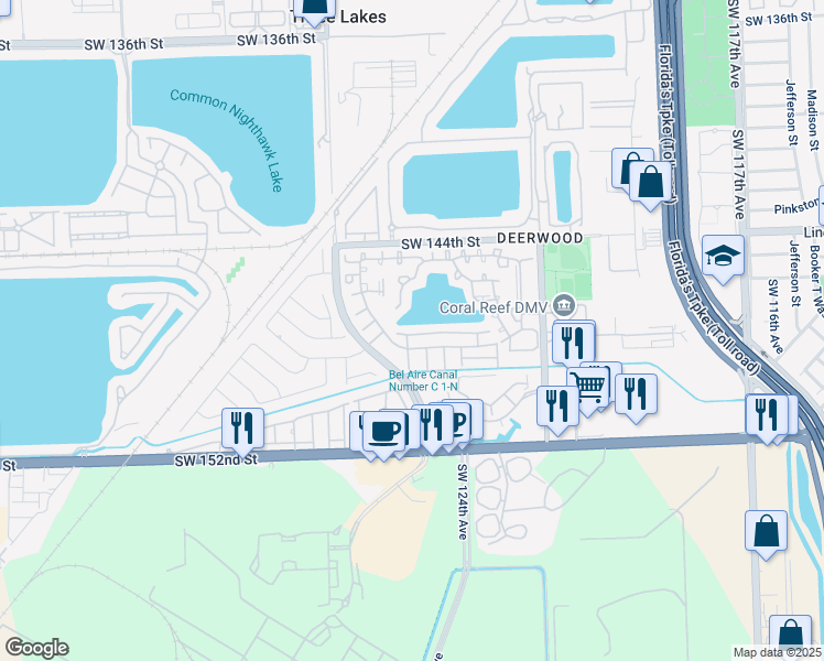 map of restaurants, bars, coffee shops, grocery stores, and more near 12514 Southwest 147th Terrace in Miami