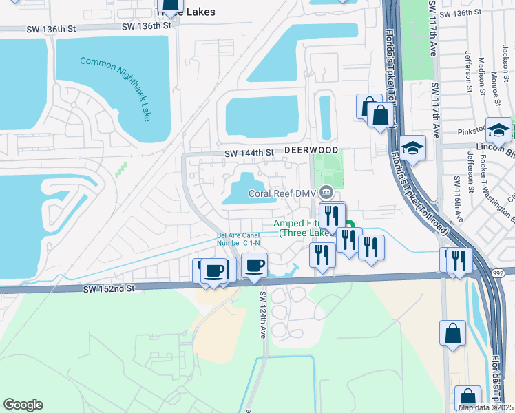 map of restaurants, bars, coffee shops, grocery stores, and more near 12427 Southwest 147th Terrace in Miami