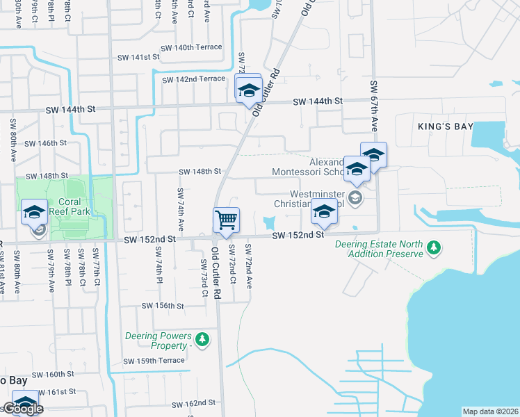 map of restaurants, bars, coffee shops, grocery stores, and more near 7022 Southwest 149th Terrace in Palmetto Bay