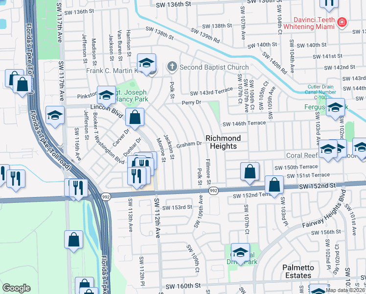 map of restaurants, bars, coffee shops, grocery stores, and more near 14761 Tyler Street in Miami