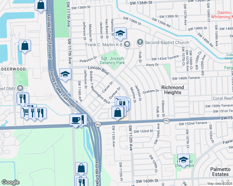 map of restaurants, bars, coffee shops, grocery stores, and more near in Richmond Heights