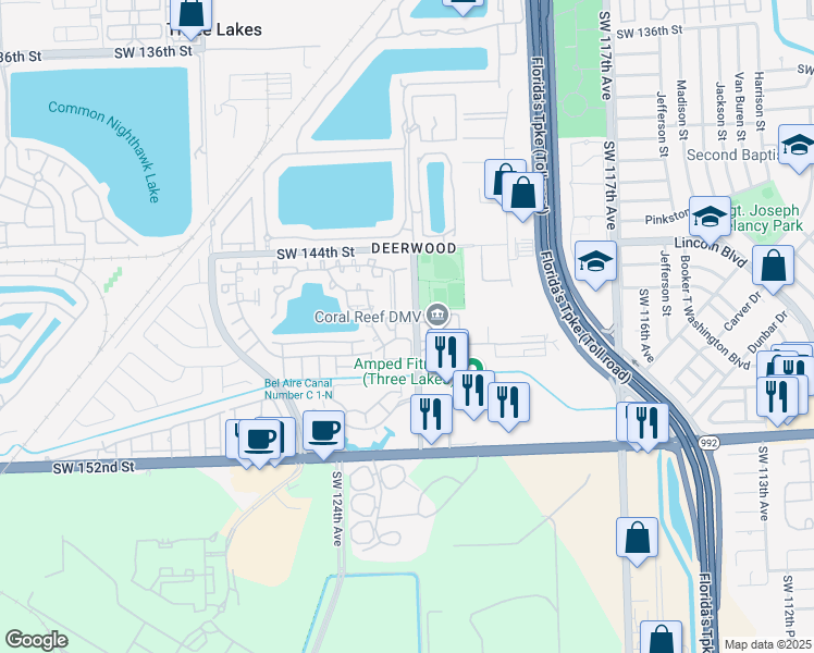map of restaurants, bars, coffee shops, grocery stores, and more near 14692 Southwest 122nd Place in Miami