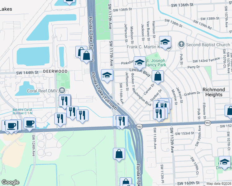 map of restaurants, bars, coffee shops, grocery stores, and more near 14709 Southwest 117th Avenue in Miami