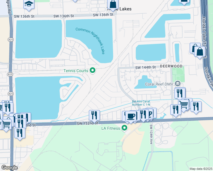 map of restaurants, bars, coffee shops, grocery stores, and more near 12847 Southwest 146th Lane in Miami