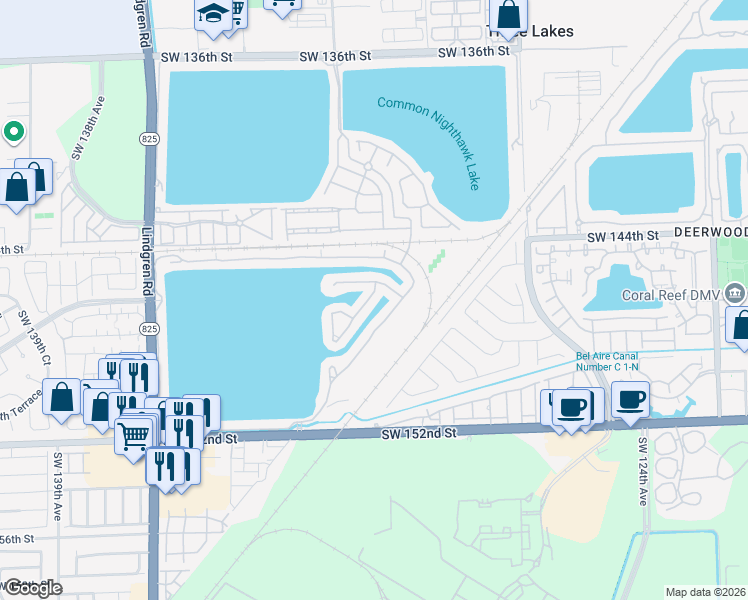 map of restaurants, bars, coffee shops, grocery stores, and more near 13220 Southwest 146th Street in Miami