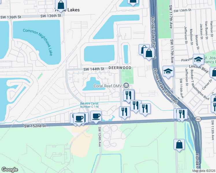 map of restaurants, bars, coffee shops, grocery stores, and more near 12316 Southwest 146th Street in Miami