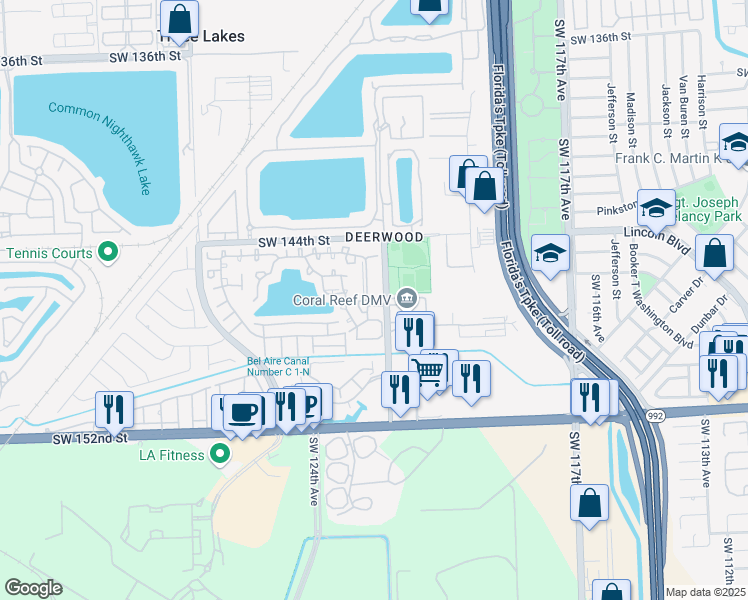 map of restaurants, bars, coffee shops, grocery stores, and more near 14692 Southwest 122nd Place in Miami
