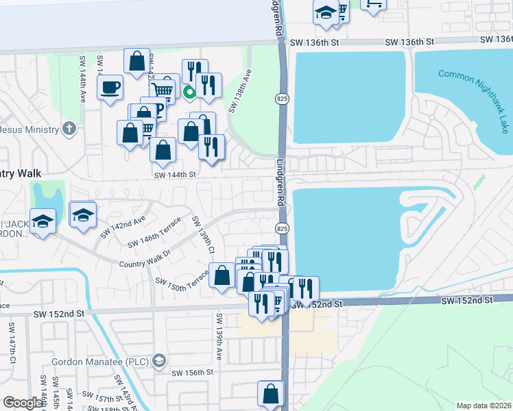map of restaurants, bars, coffee shops, grocery stores, and more near 13776 Southwest 145th Terrace in Miami