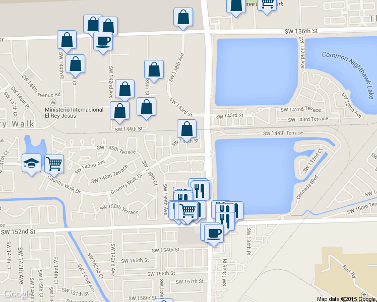 map of restaurants, bars, coffee shops, grocery stores, and more near 13776 Southwest 145th Terrace in Miami