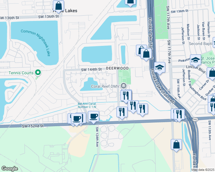 map of restaurants, bars, coffee shops, grocery stores, and more near 12316 Southwest 146th Street in Miami