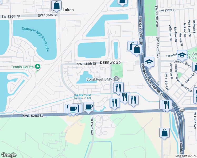 map of restaurants, bars, coffee shops, grocery stores, and more near 12316 Southwest 146th Street in Miami