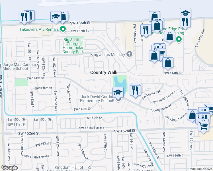 map of restaurants, bars, coffee shops, grocery stores, and more near 14660 Southwest 144th Terrace in Miami