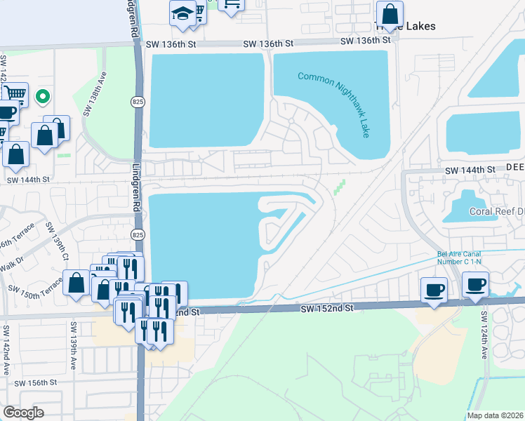 map of restaurants, bars, coffee shops, grocery stores, and more near 13282 Southwest 146th Street in Miami