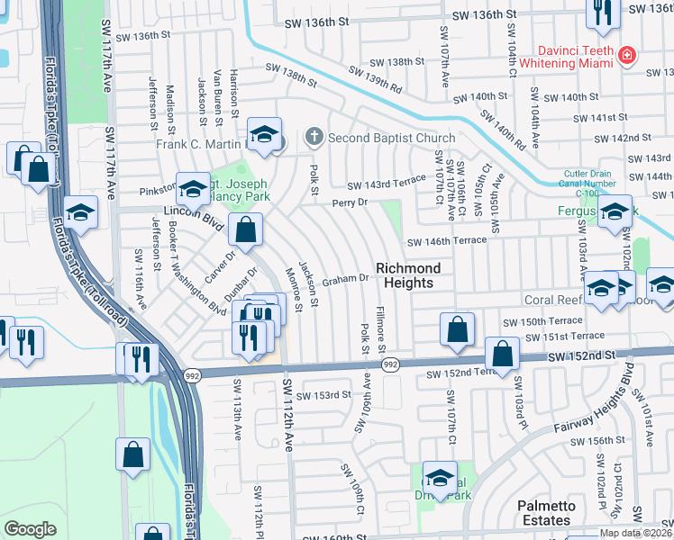 map of restaurants, bars, coffee shops, grocery stores, and more near 14761 Tyler Street in Miami
