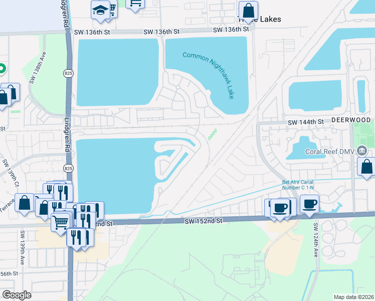 map of restaurants, bars, coffee shops, grocery stores, and more near 13220 Southwest 146th Street in Miami