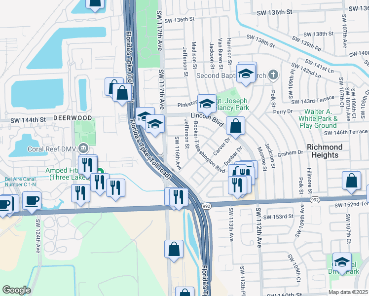 map of restaurants, bars, coffee shops, grocery stores, and more near 14716 Jefferson Street in Miami