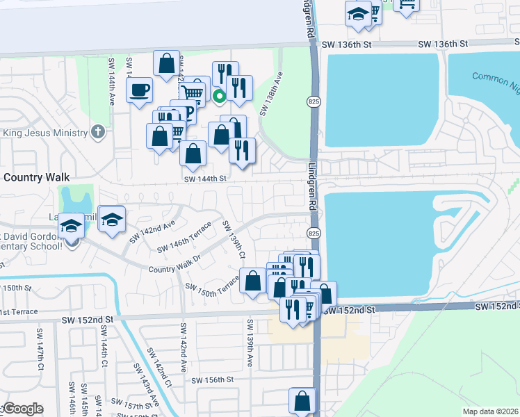 map of restaurants, bars, coffee shops, grocery stores, and more near 14508 Southwest 138th Court in Miami