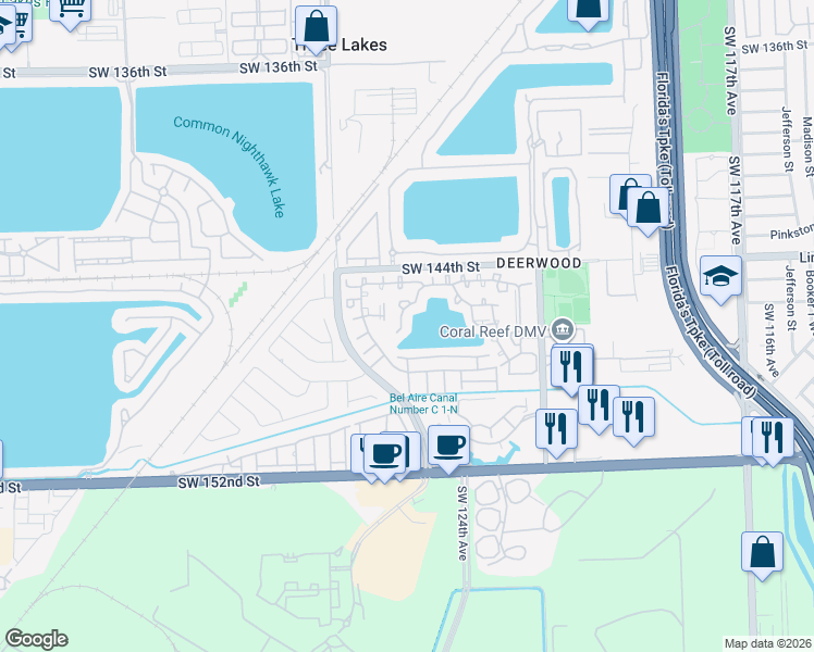 map of restaurants, bars, coffee shops, grocery stores, and more near 14631 Southwest 124th Place in Miami