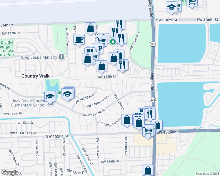 map of restaurants, bars, coffee shops, grocery stores, and more near 13981 Southwest 145th Terrace in Miami