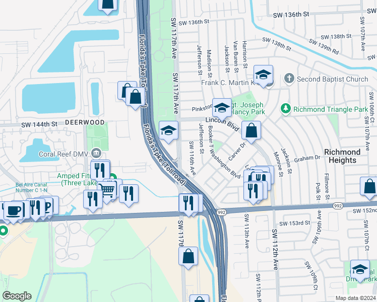 map of restaurants, bars, coffee shops, grocery stores, and more near 14709 Southwest 117th Avenue in Miami