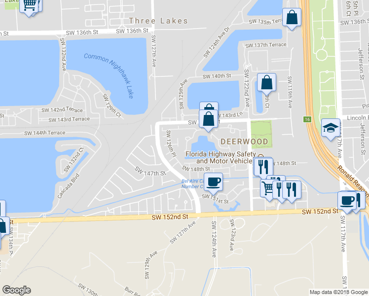 map of restaurants, bars, coffee shops, grocery stores, and more near 14631 Southwest 124th Place in Miami
