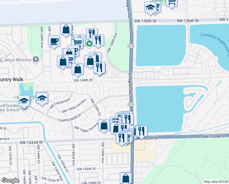 map of restaurants, bars, coffee shops, grocery stores, and more near 13776 Southwest 145th Terrace in Miami