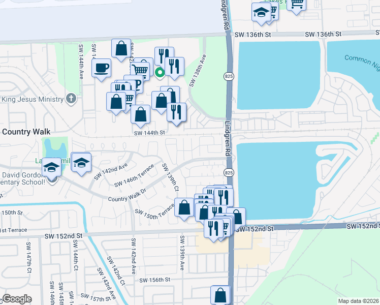 map of restaurants, bars, coffee shops, grocery stores, and more near 14508 Southwest 138th Court in Miami