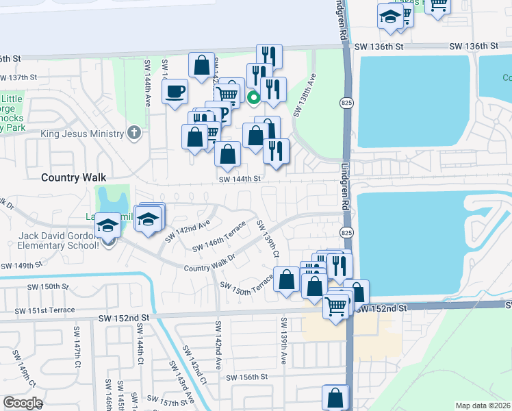 map of restaurants, bars, coffee shops, grocery stores, and more near 13981 Southwest 145th Terrace in Miami