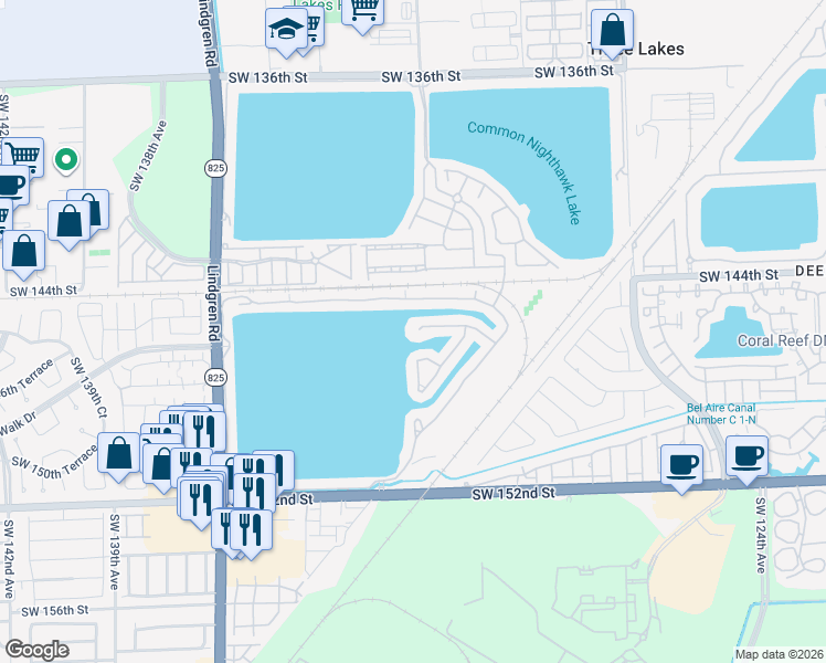 map of restaurants, bars, coffee shops, grocery stores, and more near 13282 Southwest 146th Street in Miami
