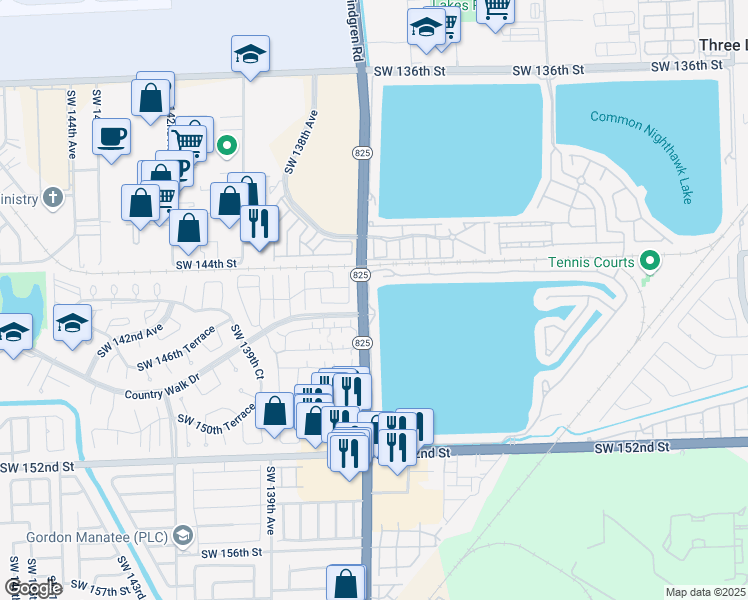 map of restaurants, bars, coffee shops, grocery stores, and more near 14551 Southwest 136th Place in Miami