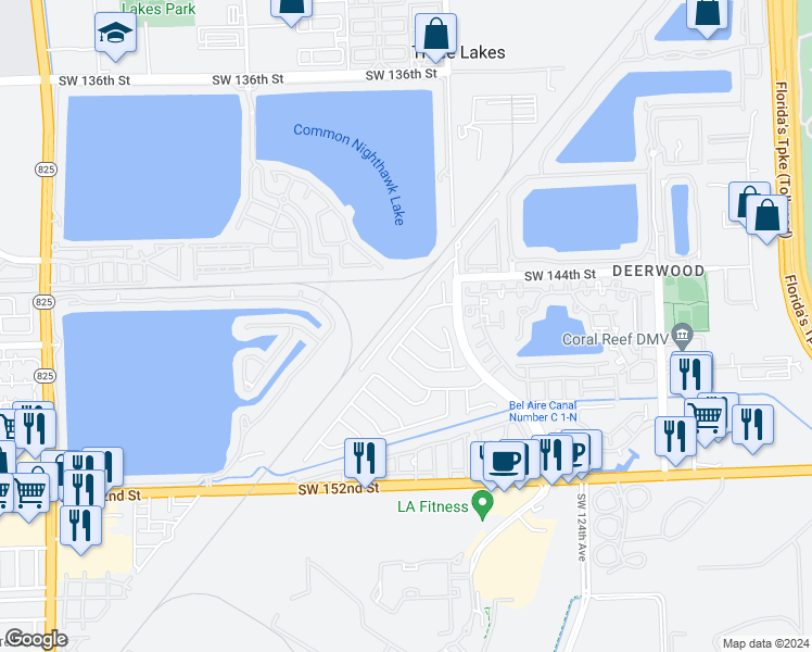 map of restaurants, bars, coffee shops, grocery stores, and more near 12838 Southwest 146th Terrace in Miami
