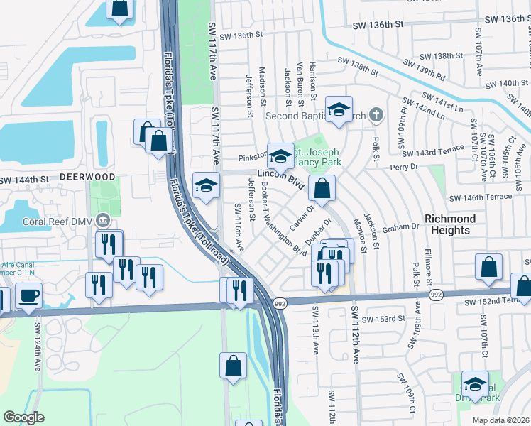 map of restaurants, bars, coffee shops, grocery stores, and more near 14716 Jefferson Street in Miami