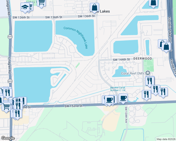 map of restaurants, bars, coffee shops, grocery stores, and more near 12838 Southwest 146th Terrace in Miami