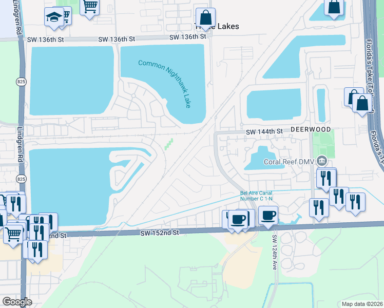 map of restaurants, bars, coffee shops, grocery stores, and more near 12838 Southwest 146th Terrace in Miami