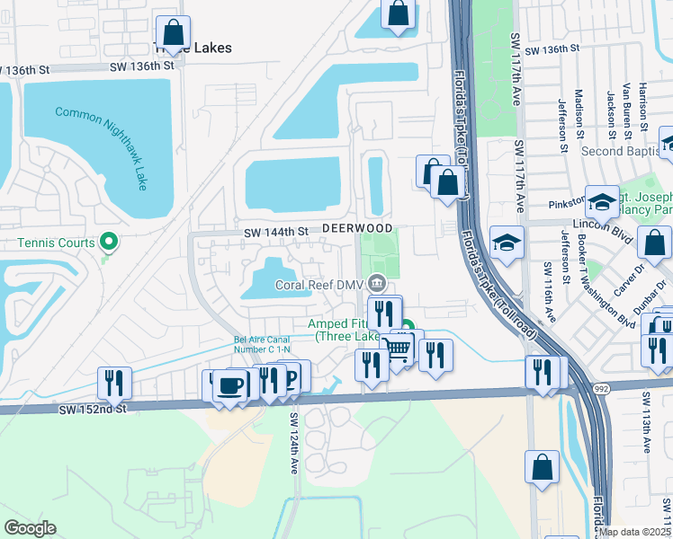 map of restaurants, bars, coffee shops, grocery stores, and more near 14692 Southwest 122nd Place in Miami