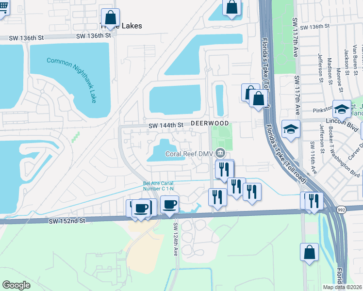 map of restaurants, bars, coffee shops, grocery stores, and more near 12316 Southwest 146th Street in Miami
