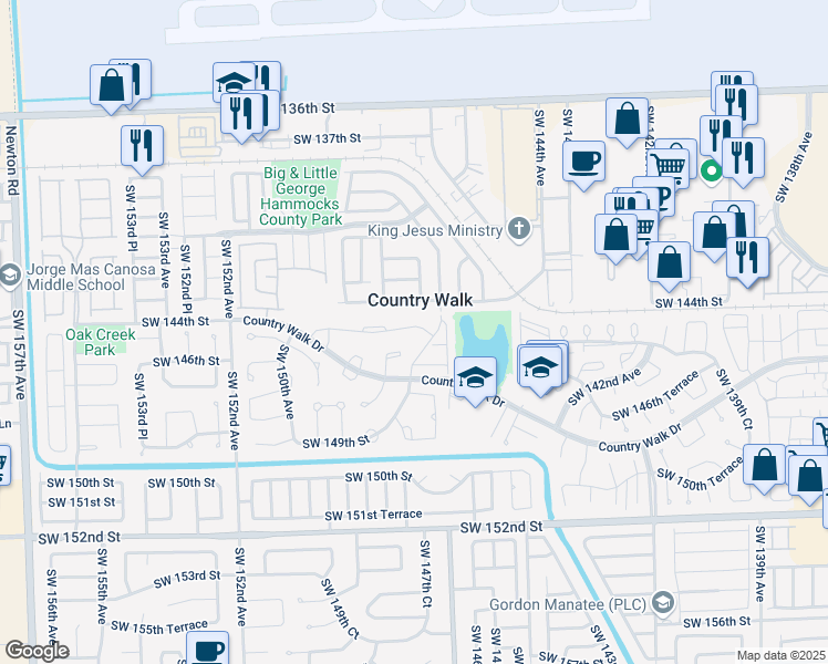 map of restaurants, bars, coffee shops, grocery stores, and more near 14660 Southwest 144th Terrace in Miami