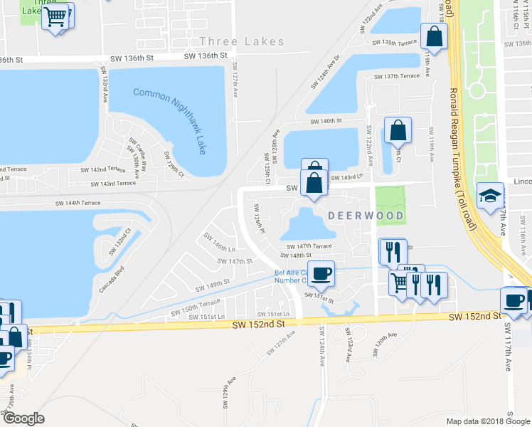 map of restaurants, bars, coffee shops, grocery stores, and more near 14562 Southwest 125th Place in Miami