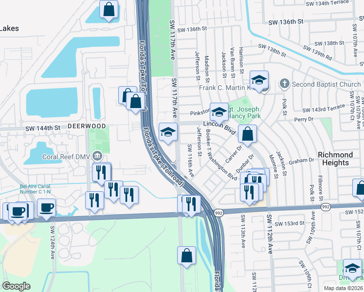 map of restaurants, bars, coffee shops, grocery stores, and more near 14709 Southwest 117th Avenue in Miami