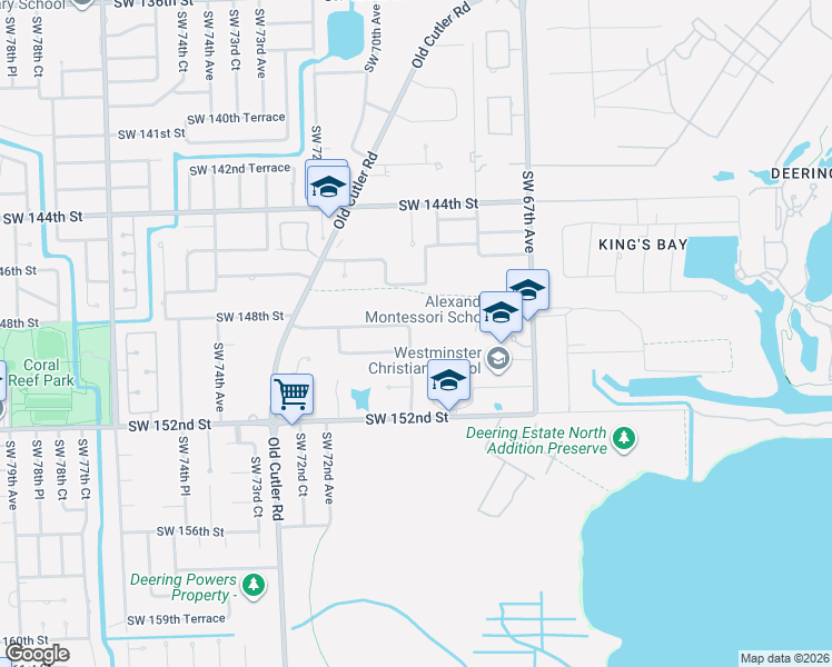 map of restaurants, bars, coffee shops, grocery stores, and more near 14841 Southwest 69th Court in Palmetto Bay