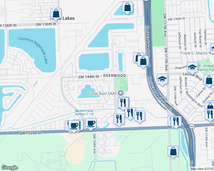 map of restaurants, bars, coffee shops, grocery stores, and more near 14526 Southwest 122nd Place in Miami