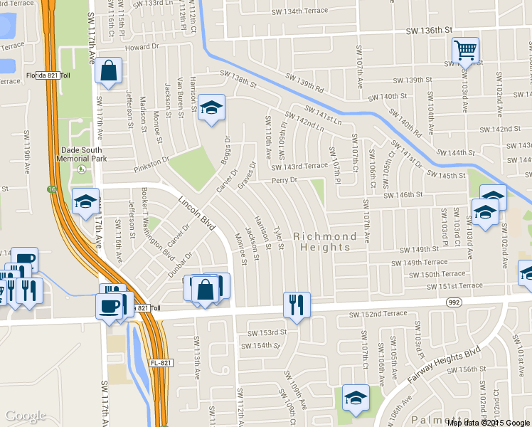 map of restaurants, bars, coffee shops, grocery stores, and more near 14560 Tyler Street in Miami