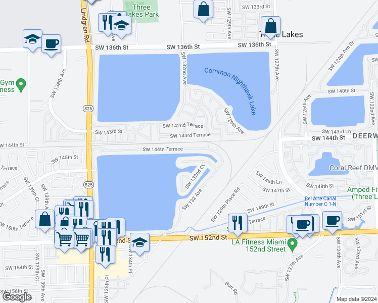 map of restaurants, bars, coffee shops, grocery stores, and more near 13312 Southwest 144th Terrace in Miami