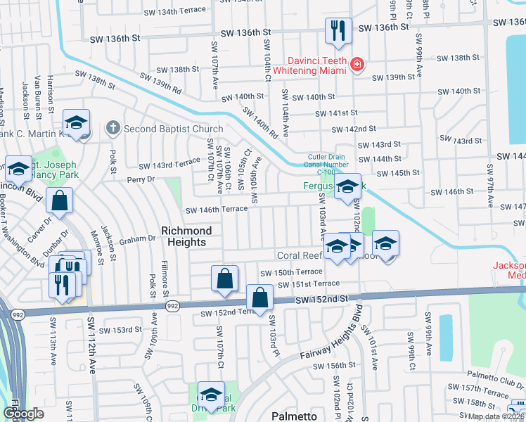 map of restaurants, bars, coffee shops, grocery stores, and more near 10465 Southwest 146th Terrace in Miami