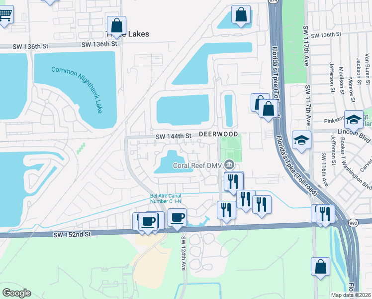 map of restaurants, bars, coffee shops, grocery stores, and more near 12374 Southwest 144th Terrace in Miami