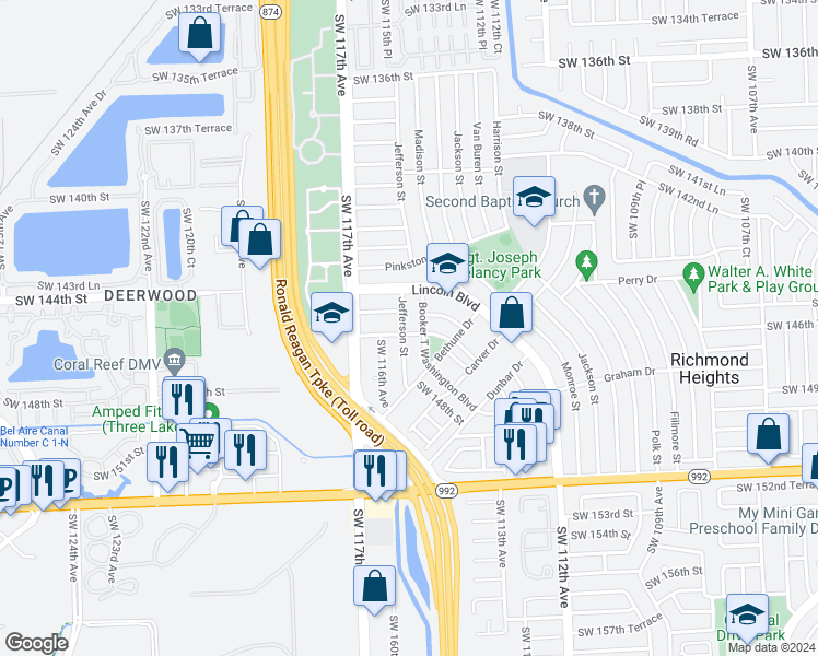 map of restaurants, bars, coffee shops, grocery stores, and more near 14531 Jefferson Street in Miami