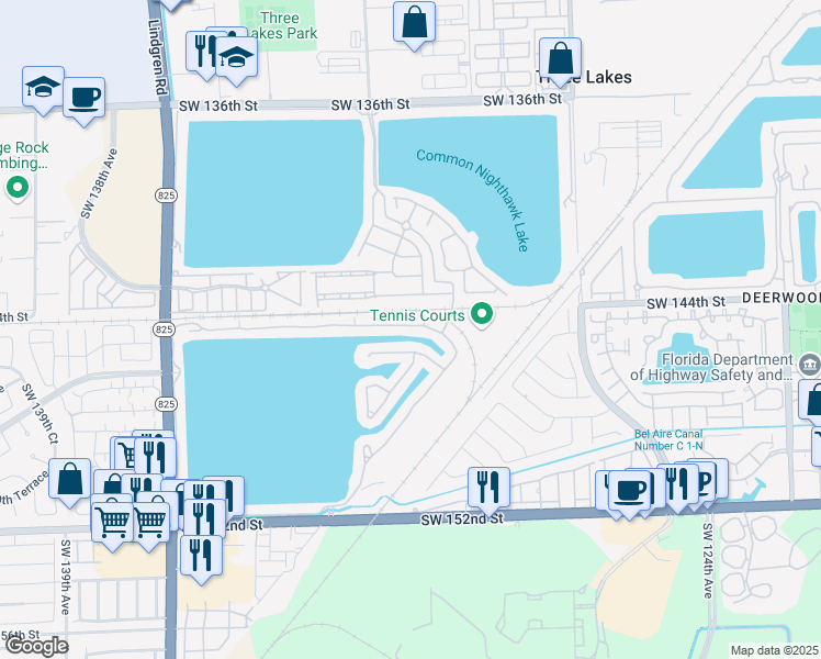 map of restaurants, bars, coffee shops, grocery stores, and more near 13266 Southwest 144th Terrace in Miami