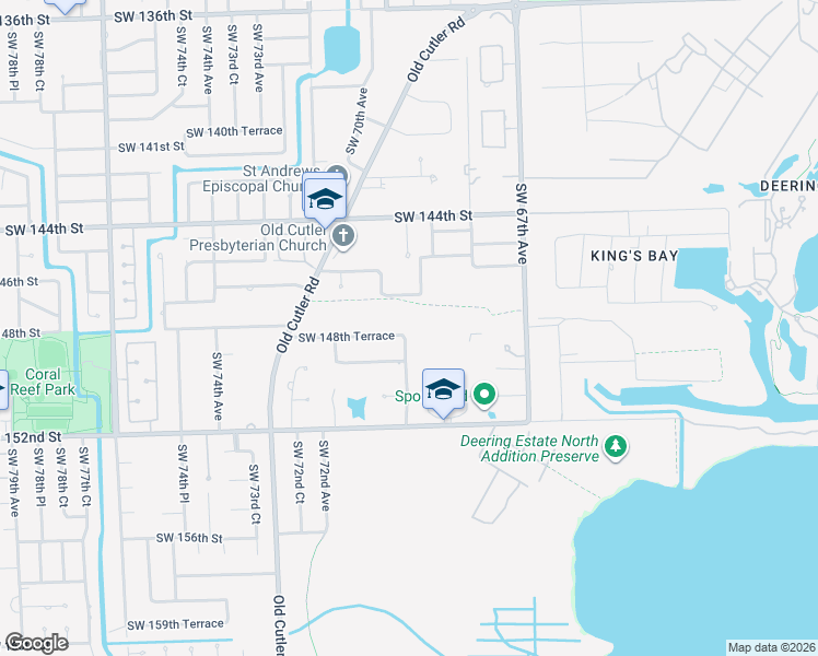 map of restaurants, bars, coffee shops, grocery stores, and more near 14841 Southwest 69th Court in Palmetto Bay