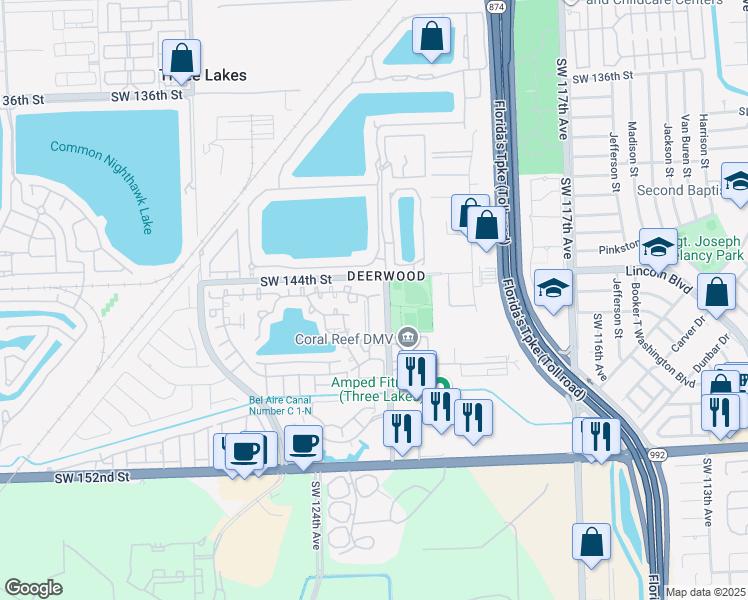 map of restaurants, bars, coffee shops, grocery stores, and more near 14455 Southwest 122nd Place in Miami